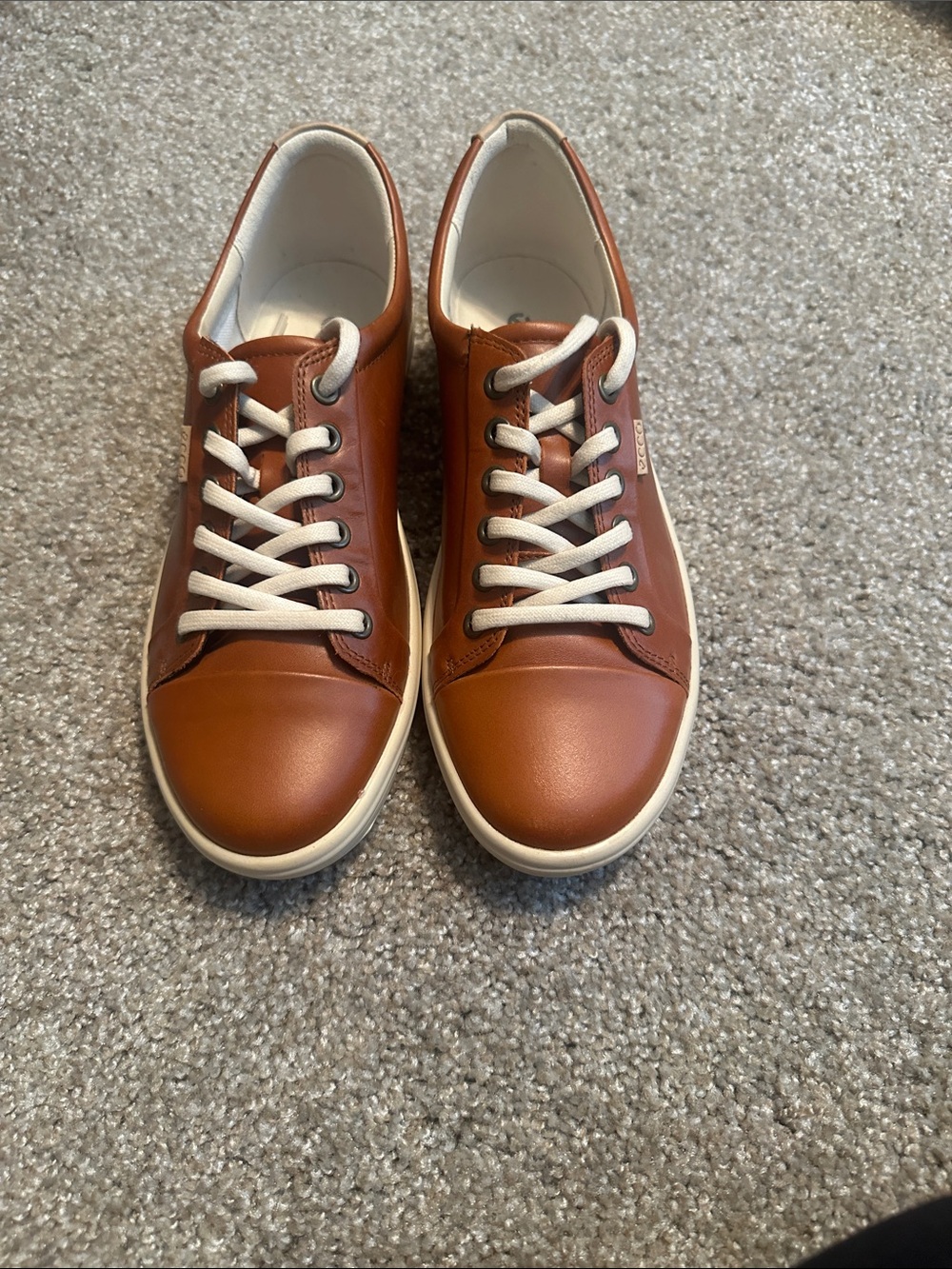 Ecco Men's Leather Sneakers in Cognac Brown with White Soles